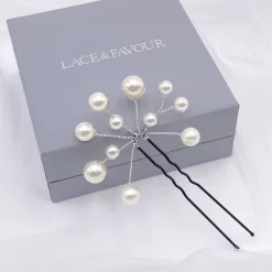 Lace & Favour Bridesmaid Gifts | Bride Gifts*Polly Ivory Pearl Spray Wedding Hair Pin Ivory/ Silver
