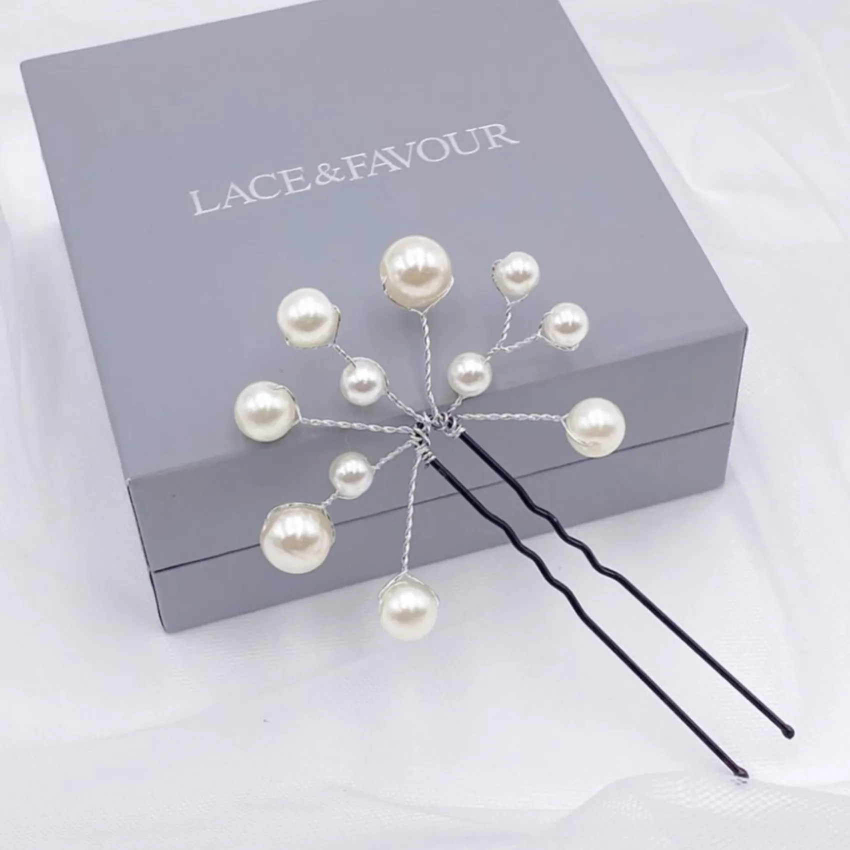 Lace & Favour Bridesmaid Gifts | Bride Gifts*Polly Ivory Pearl Spray Wedding Hair Pin Ivory/ Silver