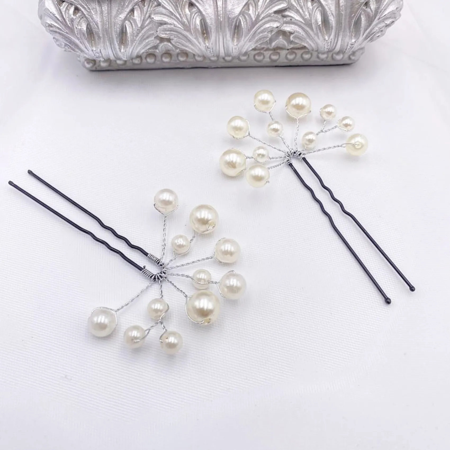 Lace & Favour Bridesmaid Gifts | Bride Gifts*Polly Ivory Pearl Spray Wedding Hair Pin Ivory/ Silver