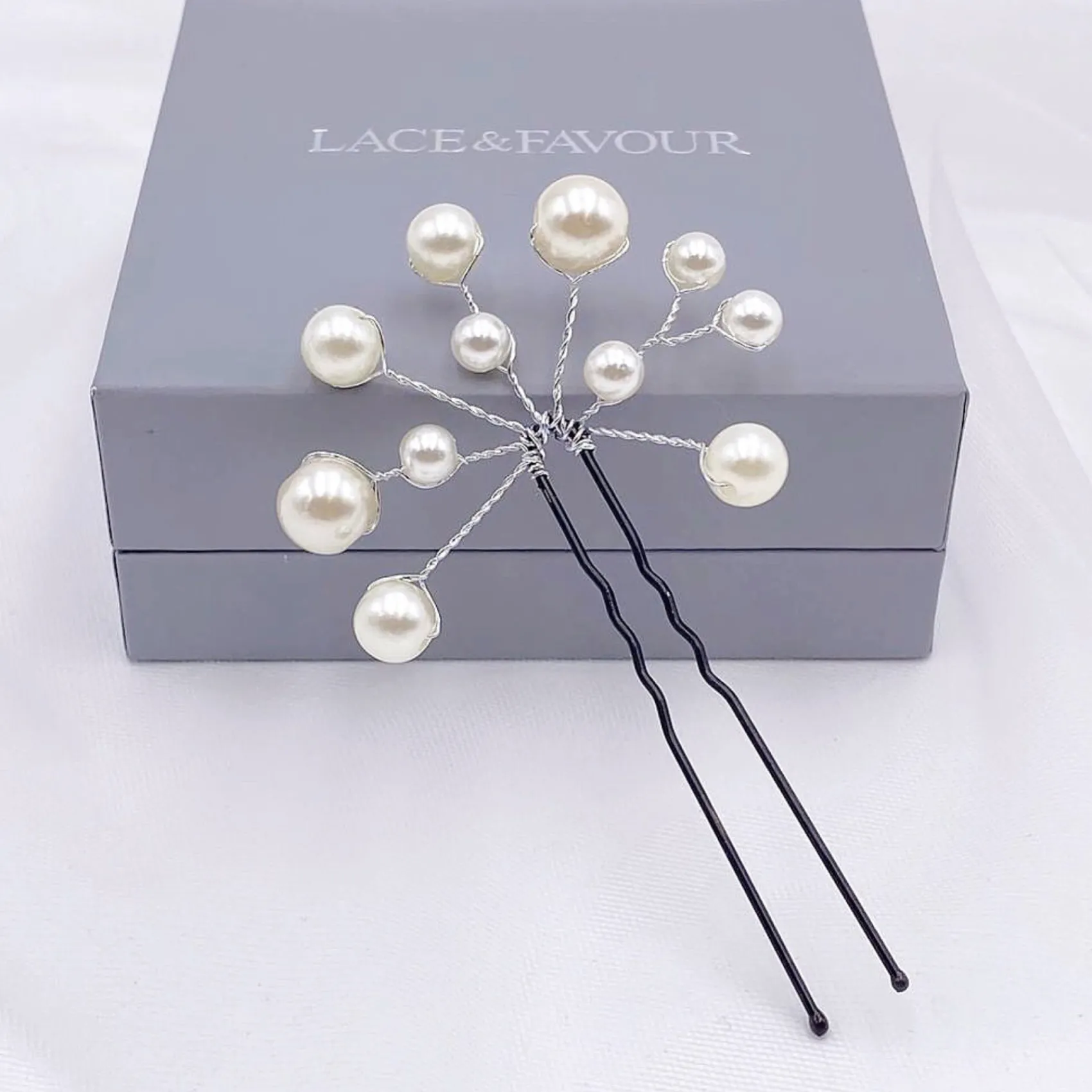 Lace & Favour Bridesmaid Gifts | Bride Gifts*Polly Ivory Pearl Spray Wedding Hair Pin Ivory/ Silver