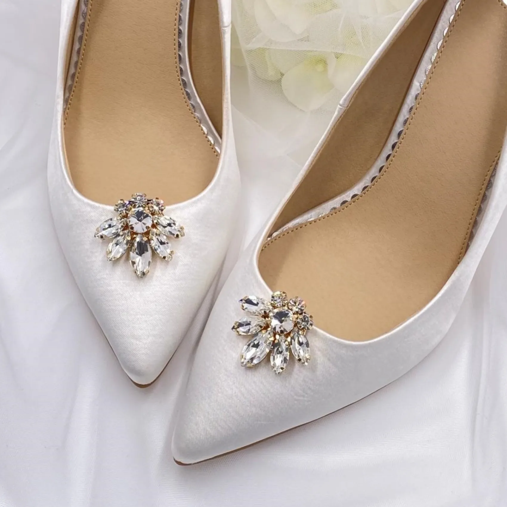 Lace & Favour Bride Gifts | Shoe Jewellery*Precious Gold Crystal Shoe Clips
