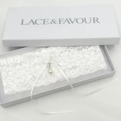 Boudoir Couture Bride Gifts | Bridal Garters*Purity Delicate Lace Wedding Garter with Pearl Droplet Ivory