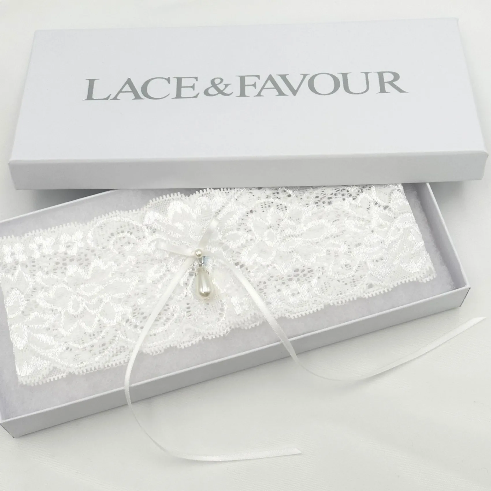 Boudoir Couture Bride Gifts | Bridal Garters*Purity Delicate Lace Wedding Garter with Pearl Droplet Ivory