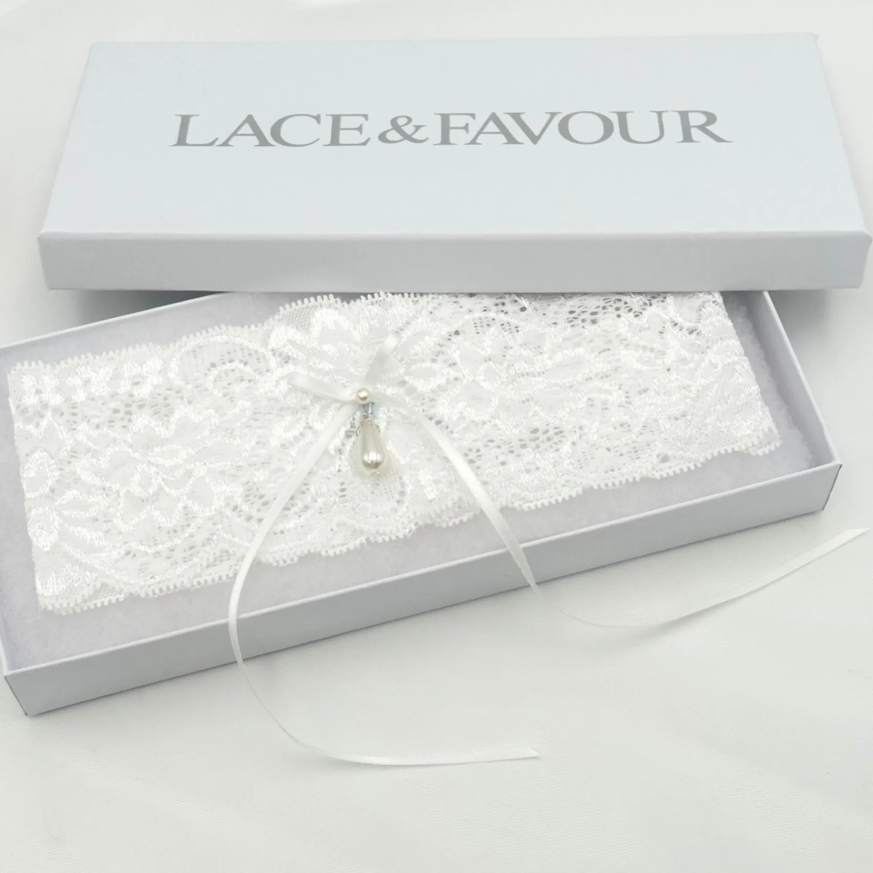 Boudoir Couture Bride Gifts | Bridal Garters*Purity Delicate Lace Wedding Garter with Pearl Droplet Ivory