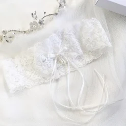 Boudoir Couture Bride Gifts | Bridal Garters*Purity Delicate Lace Wedding Garter with Pearl Droplet Ivory