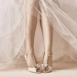 Rachel Simpson Wedding Shoes | Designer Wedding Shoes*Gabriella Leather T-Bar Wedding Shoes Blush Ivory