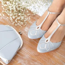 Rachel Simpson Wedding Guest Shoes | Mother Of The Bride Shoes*Gardenia II Leather T-Bar Wedding Shoes Powder Blue