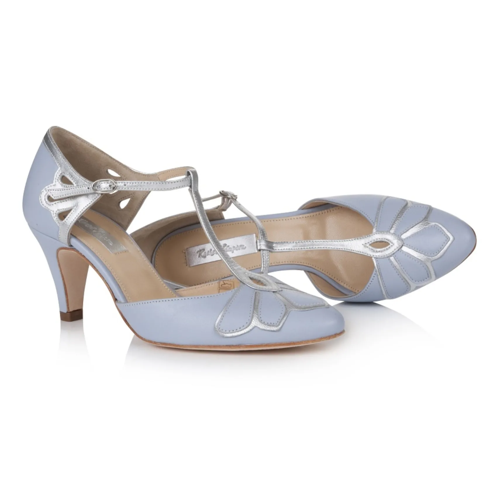 Rachel Simpson Wedding Guest Shoes | Mother Of The Bride Shoes*Gardenia II Leather T-Bar Wedding Shoes Powder Blue
