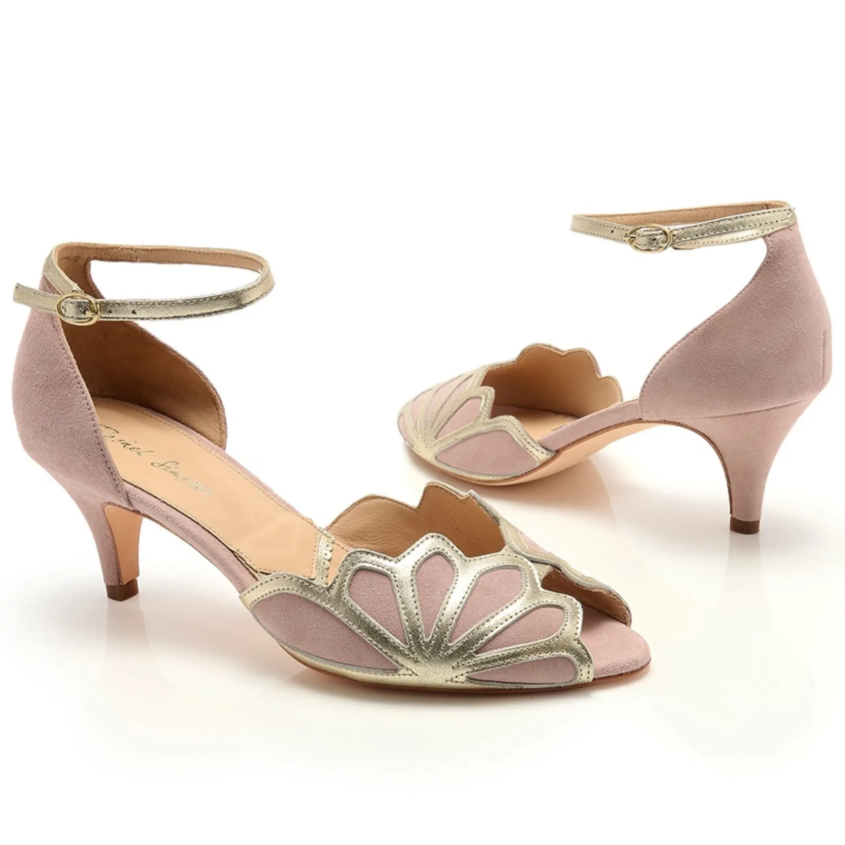 Rachel Simpson Wedding Guest Shoes | Mother Of The Bride Shoes*Isadora Suede Low Heel Ankle Strap Sandals Powder Pink