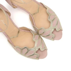 Rachel Simpson Wedding Guest Shoes | Mother Of The Bride Shoes*Isadora Suede Low Heel Ankle Strap Sandals Powder Pink