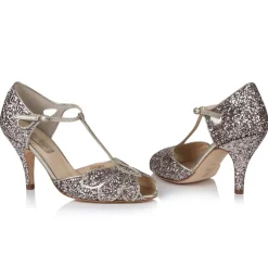 Rachel Simpson Wedding Guest Shoes | Wedding Shoes*Mimosa Quartz Glitter Vintage T-Bar Shoes Rose Quartz