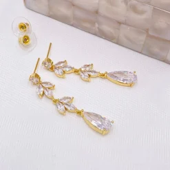 Lace & Favour Gold Prom Jewellery | Prom Earrings*Radiance Long Cubic Zirconia Drop Earrings Gold