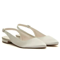 Rainbow Club Bridesmaid Shoes | Wedding Shoes*Alise Dyeable Ivory Satin Slingback Pointed Pumps Ivory/ Silver