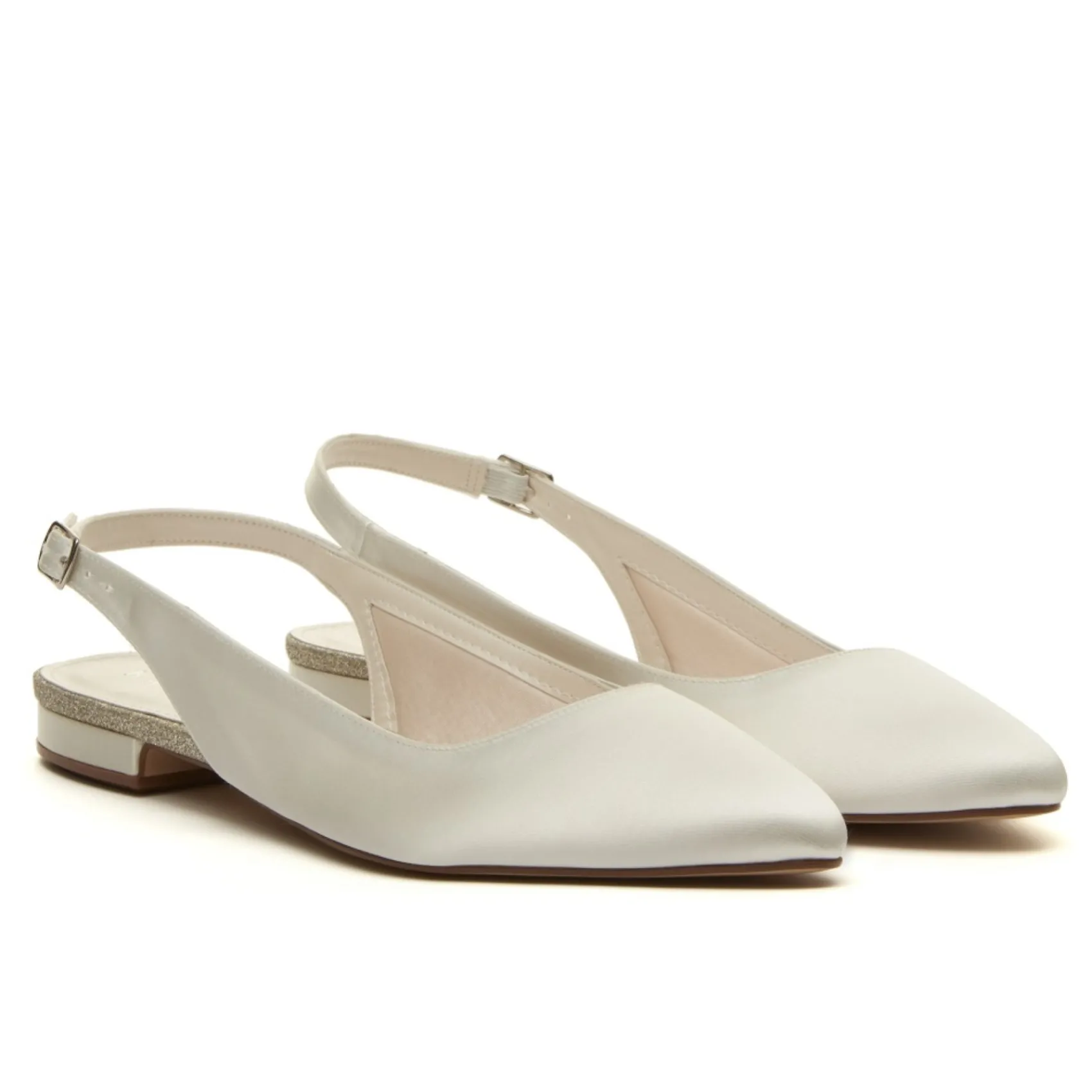 Rainbow Club Bridesmaid Shoes | Wedding Shoes*Alise Dyeable Ivory Satin Slingback Pointed Pumps Ivory/ Silver