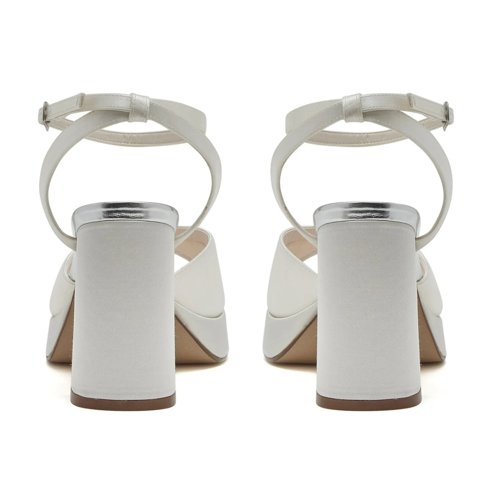 Rainbow Club Wedding Guest Shoes | Bridesmaid Shoes*Amy Dyeable Satin Block Heel Platform Sandals Ivory
