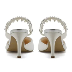 Rainbow Club Wedding Shoes | Mid Heel*Amyla Dyeable Satin Embellished Wedding Mules Ivory