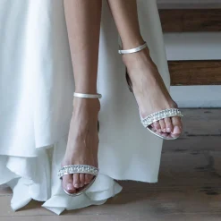 Rainbow Club Wedding Shoes | Shoes For Dyeing*Amyla Satin Embellished Flat Wedding Sandals Ivory