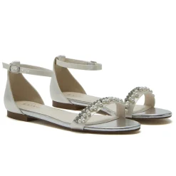 Rainbow Club Wedding Shoes | Shoes For Dyeing*Amyla Satin Embellished Flat Wedding Sandals Ivory
