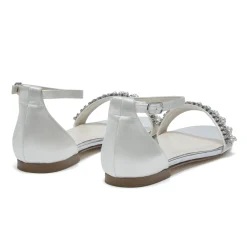 Rainbow Club Wedding Shoes | Shoes For Dyeing*Amyla Satin Embellished Flat Wedding Sandals Ivory