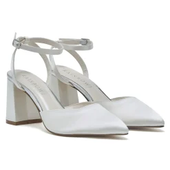 Rainbow Club Wedding Guest Shoes | Wedding Shoes*Aria Dyeable Satin Slingback Ankle Strap Block Heel Ivory