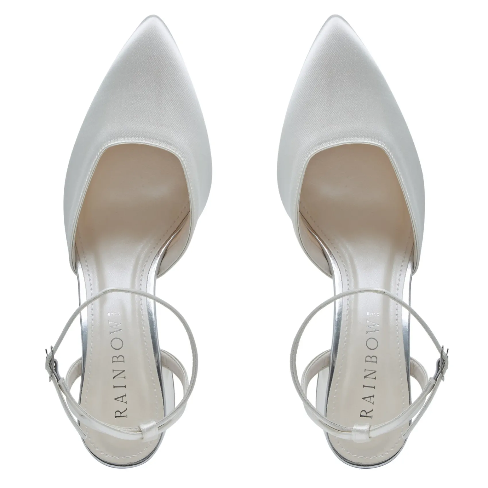 Rainbow Club Wedding Guest Shoes | Wedding Shoes*Aria Dyeable Satin Slingback Ankle Strap Block Heel Ivory