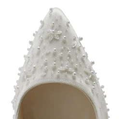 Rainbow Club Wedding Shoes | High Heel*Aurora Satin Wide Fit Beaded Slingback Block Heels Ivory