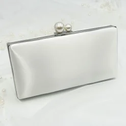 Rainbow Club Wedding Handbags*Beau Satin Box Clutch Bag with Pearl Clasp Ivory