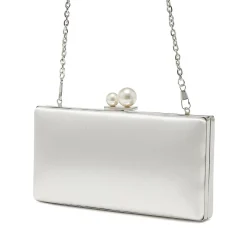 Rainbow Club Wedding Handbags*Beau Satin Box Clutch Bag with Pearl Clasp Ivory