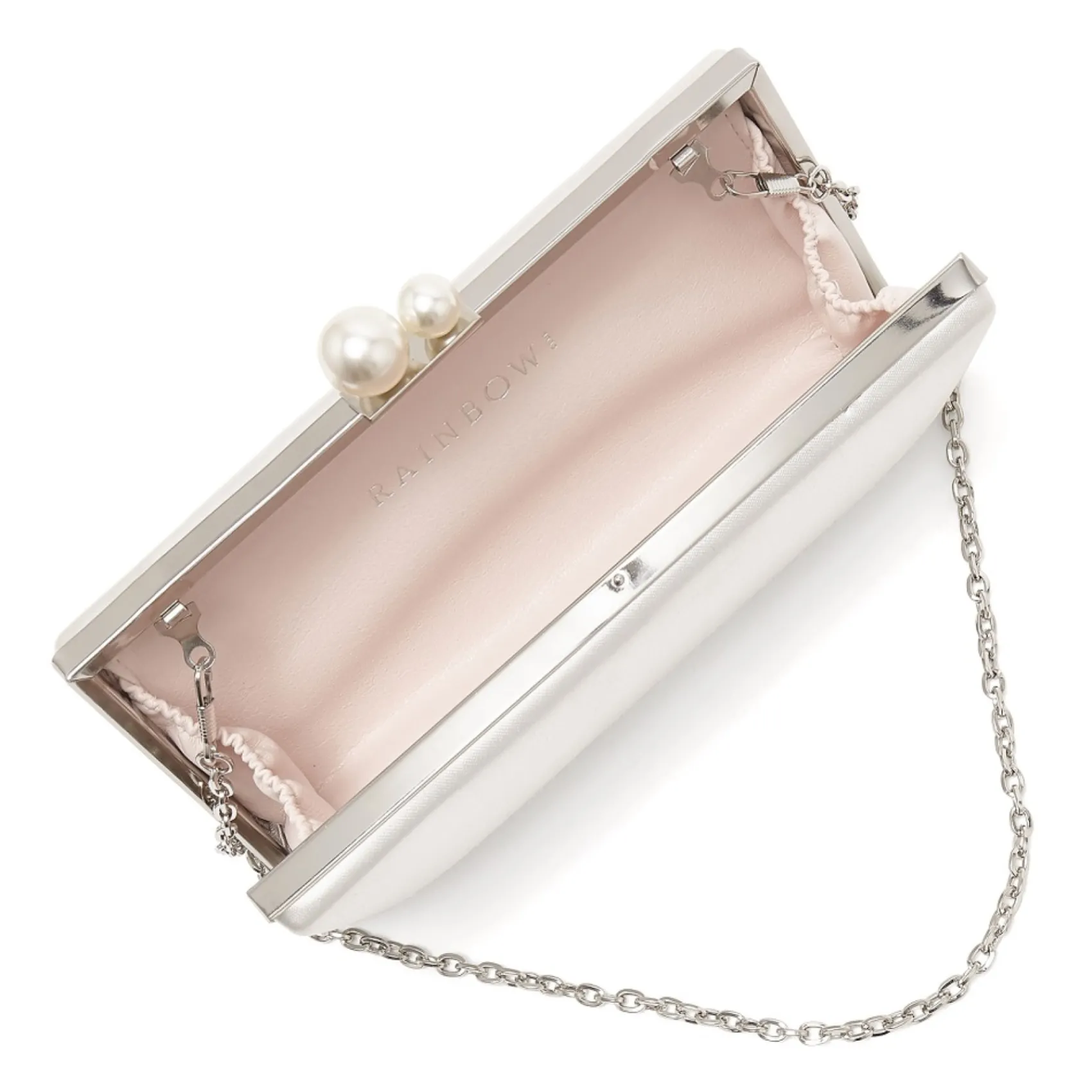 Rainbow Club Wedding Handbags*Beau Satin Box Clutch Bag with Pearl Clasp Ivory