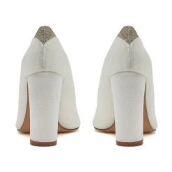 Rainbow Club Wedding Shoes | High Heel*Billie II Ivory Satin Block Heel Wide Fit Court Shoes Ivory & Silver