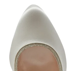 Rainbow Club Wedding Shoes | High Heel*Billie II Ivory Satin Block Heel Wide Fit Court Shoes Ivory & Silver