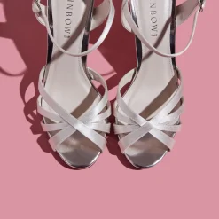 Rainbow Club Wedding Guest Shoes | Bridesmaid Shoes*Blake Dyeable Satin Block Heel Strappy Sandals Ivory