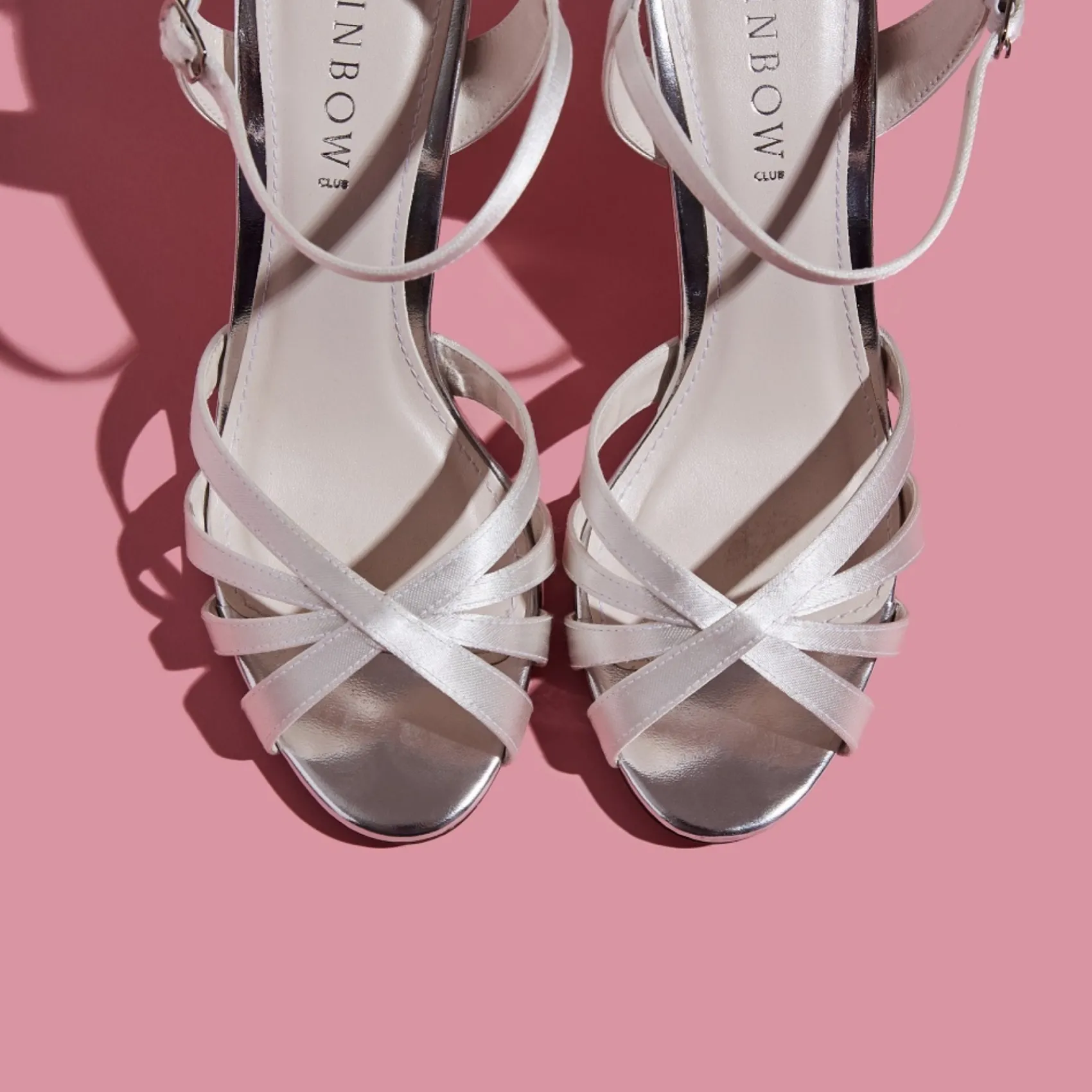 Rainbow Club Wedding Guest Shoes | Bridesmaid Shoes*Blake Dyeable Satin Block Heel Strappy Sandals Ivory