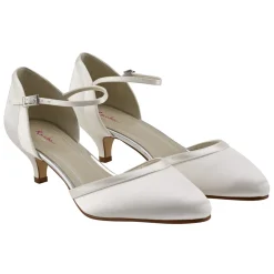 Rainbow Club Wedding Shoes | Low Heel*Brianna Dyeable Satin Ankle Strap Court Shoes Ivory