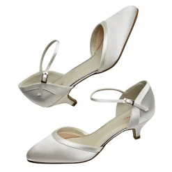 Rainbow Club Wedding Shoes | Low Heel*Brianna Dyeable Satin Ankle Strap Court Shoes Ivory