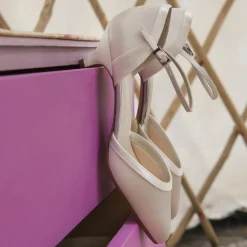 Rainbow Club Wedding Shoes | Low Heel*Brianna Dyeable Satin Ankle Strap Court Shoes Ivory