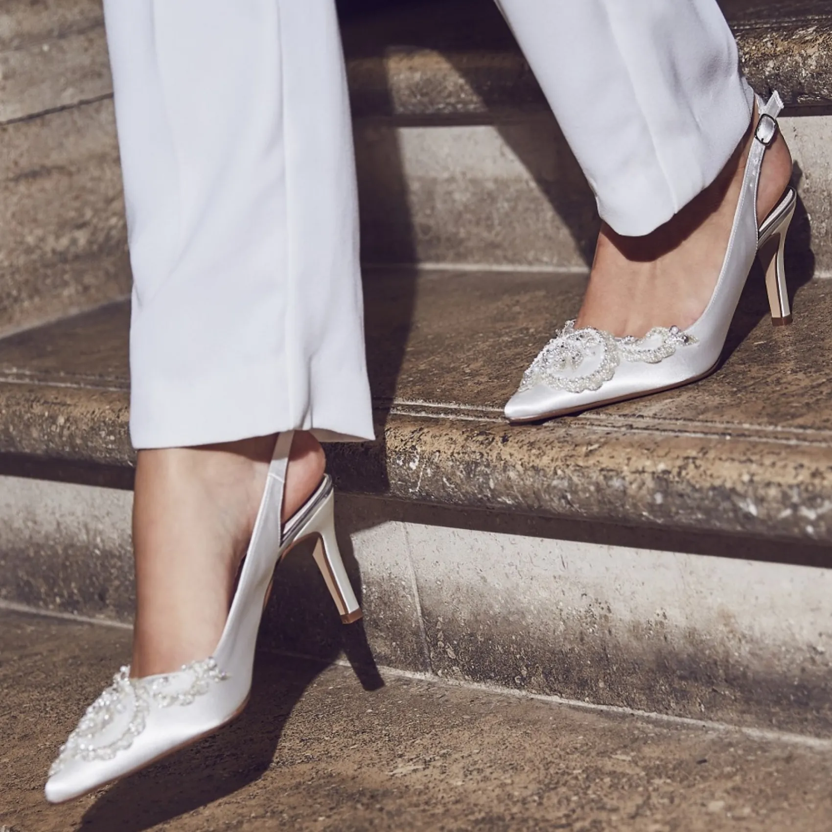 Rainbow Club Mother Of The Bride Shoes | Wedding Shoes*Bridgitte Satin Embellished Pointed Court Shoes Ivory