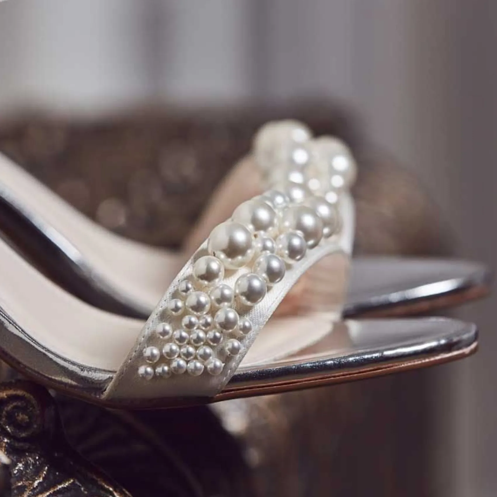 Rainbow Club Wedding Shoes | High Heel*Clara Satin Pearl Block Heel Sandals Ivory