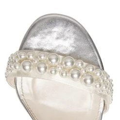 Rainbow Club Wedding Shoes | Mid Heel*Clara Mid Satin Pearl Block Heel Sandals Ivory