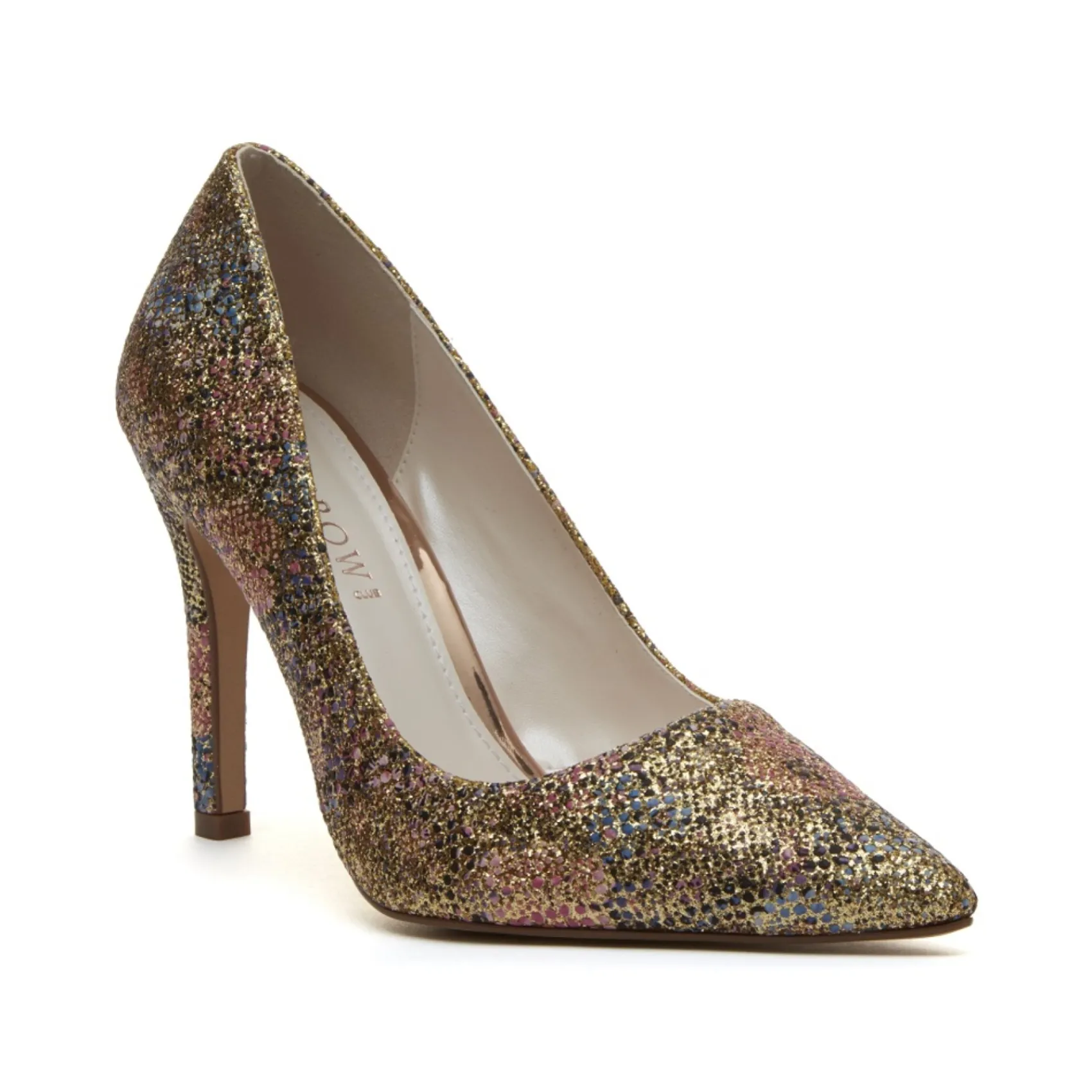 Rainbow Club Wedding Guest Shoes | Mother Of The Bride Shoes*Coco Glitter Bomb Floral Pointed Court Shoes Gold