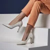 Rainbow Club Sparkly Prom Shoes | White Prom Shoes*Coco Snow Glitter Pointed Court Shoes Ivory