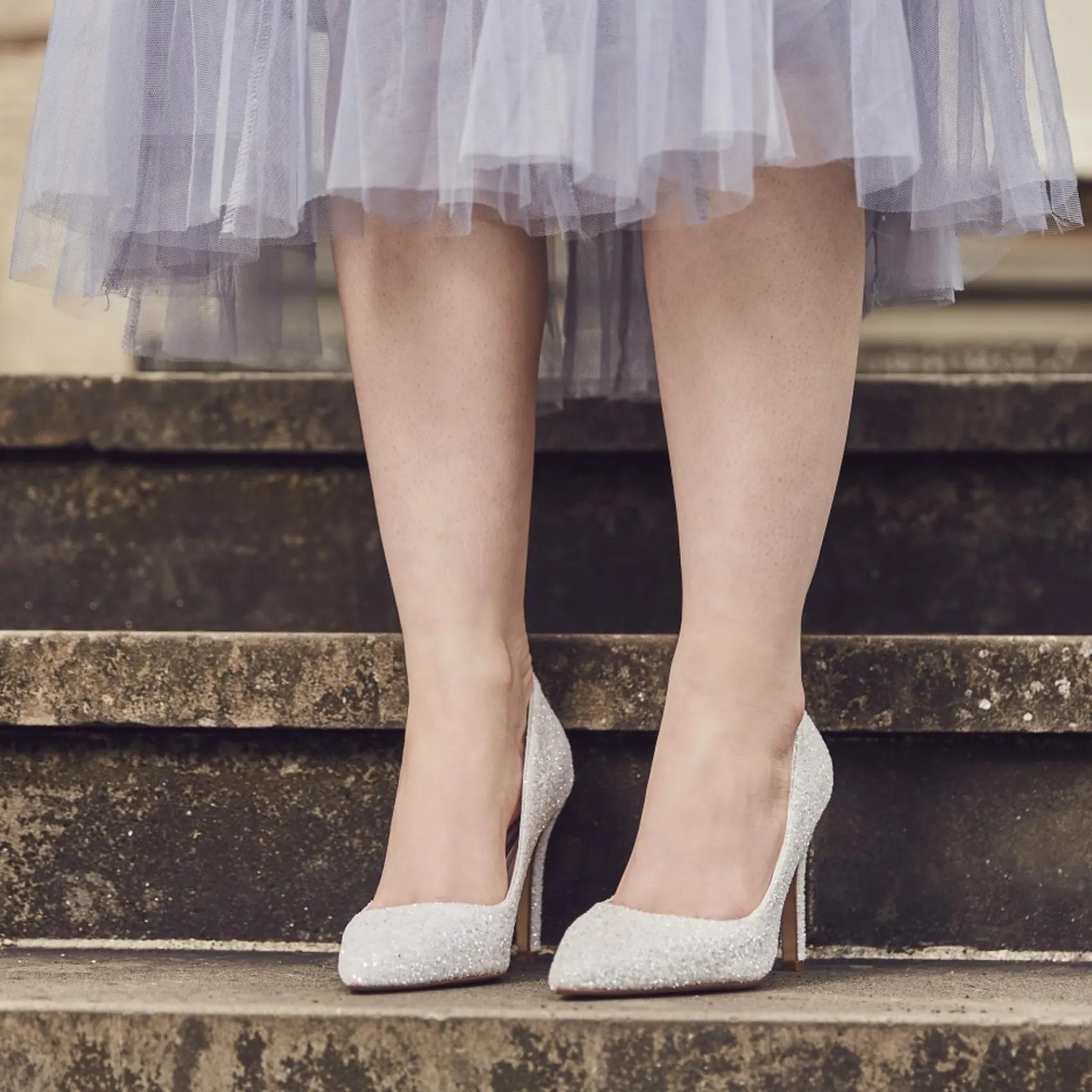 Rainbow Club Sparkly Prom Shoes | White Prom Shoes*Coco Snow Glitter Pointed Court Shoes Ivory