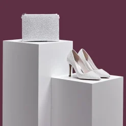 Rainbow Club Sparkly Prom Shoes | White Prom Shoes*Coco Snow Glitter Pointed Court Shoes Ivory