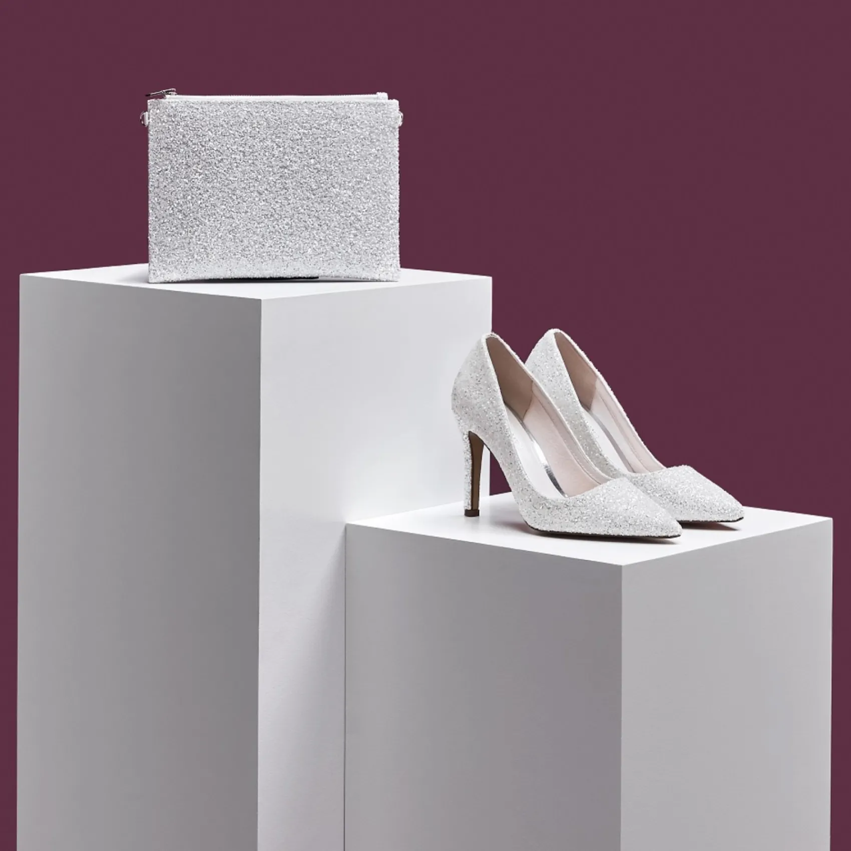 Rainbow Club Sparkly Prom Shoes | White Prom Shoes*Coco Snow Glitter Pointed Court Shoes Ivory