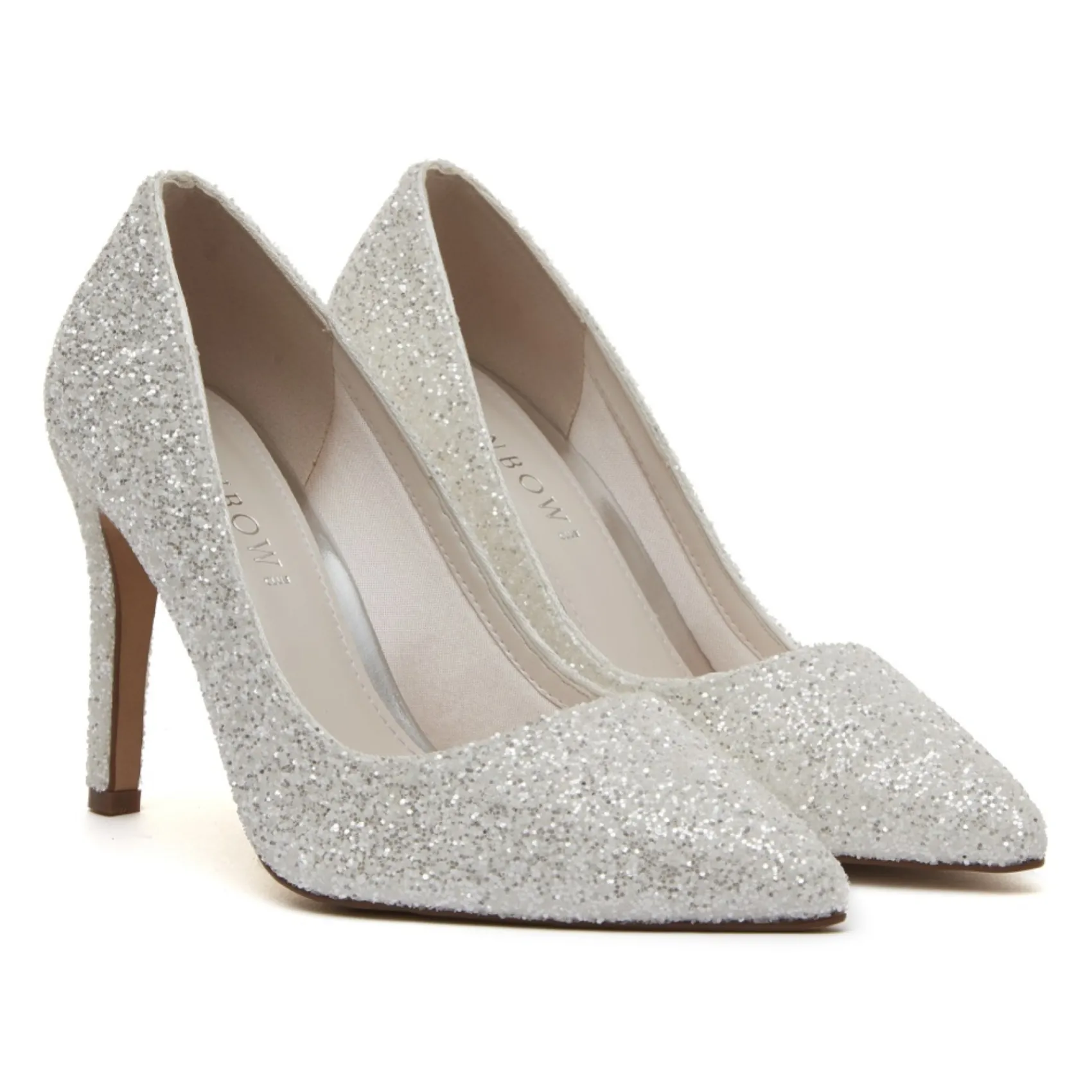 Rainbow Club Sparkly Prom Shoes | White Prom Shoes*Coco Snow Glitter Pointed Court Shoes Ivory