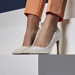 Rainbow Club Sparkly Prom Shoes | White Prom Shoes*Coco Snow Glitter Pointed Court Shoes Ivory