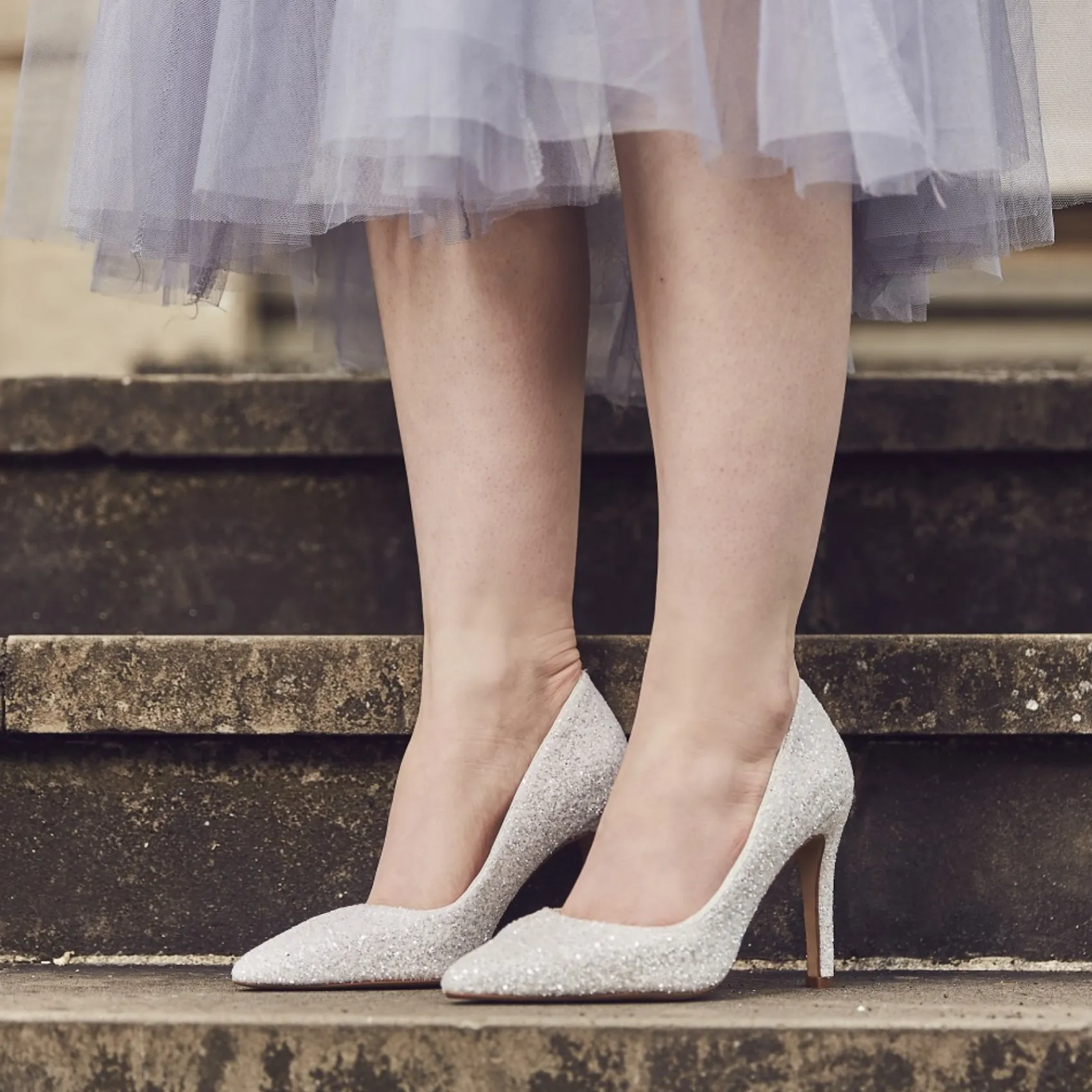 Rainbow Club Sparkly Prom Shoes | White Prom Shoes*Coco Snow Glitter Pointed Court Shoes Ivory