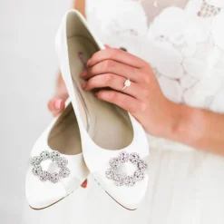 Rainbow Club Wedding Shoes | Shoes For Dyeing*Dulcie Dyeable Satin Pumps with Crystal Brooch Ivory