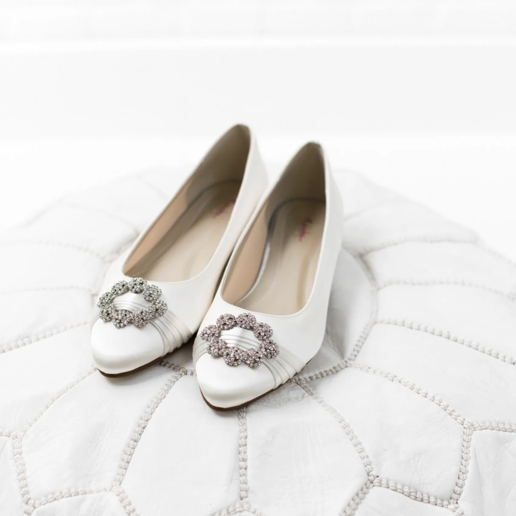 Rainbow Club Wedding Shoes | Shoes For Dyeing*Dulcie Dyeable Satin Pumps with Crystal Brooch Ivory