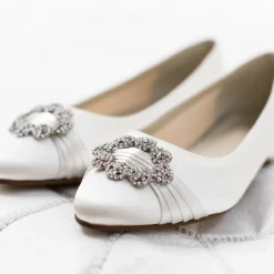 Rainbow Club Wedding Shoes | Shoes For Dyeing*Dulcie Dyeable Satin Pumps with Crystal Brooch Ivory